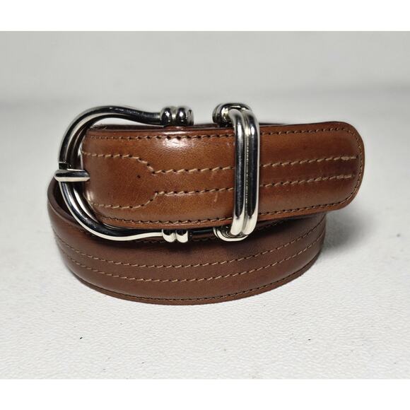 Cole Haan Brown Leather Belt w/ Horseshoe Shape Buckle Made in Itay Men's Sz 34 - Picture 1 of 7